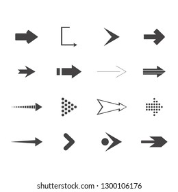 Arrows Vector Collection With Elegant Style And Black Color. 16 Arow Icons Set. Direction Icons