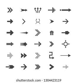 Arrows Vector Collection With Elegant Style And Black Color. 30 Arow Icons Set. Direction Icons