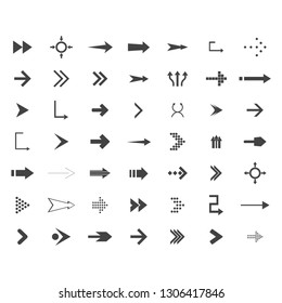 Arrows Vector Collection With Elegant Style And Black Color. 49 Arow Icons Set. Direction Icons