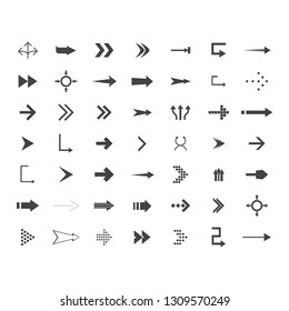 Arrows Vector Collection With Elegant Style And Black Color. 49 Arow Icons Set. Direction Icons