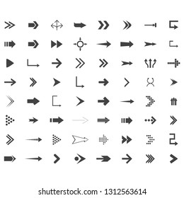 Arrows Vector Collection With Elegant Style And Black Color. 64 Arow Icons Set. Direction Icons