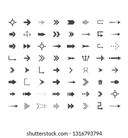 Arrows Vector Collection With Elegant Style And Black Color. 64 Arow Icons Set. Direction Icons