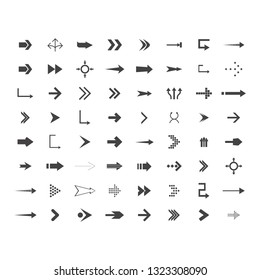 Arrows Vector Collection With Elegant Style And Black Color. 64 Arow Icons Set. Direction Icons