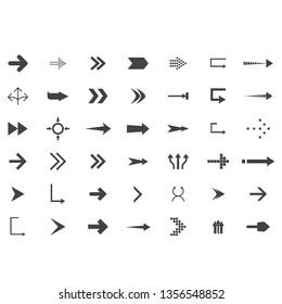 Arrows Vector Collection With Elegant Style And Black Color. 42 Arow Icons Set. Direction Icons