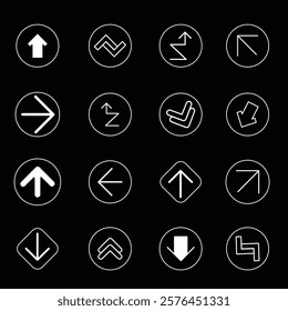 Arrows vector collection with elegant style and black color. Arrow vector icon, arrow sign up, right, down, round, next, forward, direction. Web button navigation, White symbol Illustration.