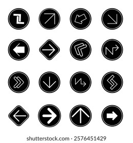 Arrows vector collection with elegant style and black color. Arrow vector icon, arrow sign up, right, down, round, next, forward, direction. Web button navigation, White symbol Illustration.