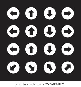 Arrows vector collection with elegant style and black color. Arrow vector icon, arrow sign up, right, down, round, next, forward, direction. Web button navigation, White symbol Illustration.