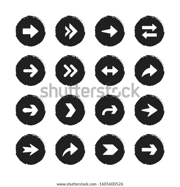 Arrows vector collection\
with elegant style and brush circle black color isolated on white\
background
