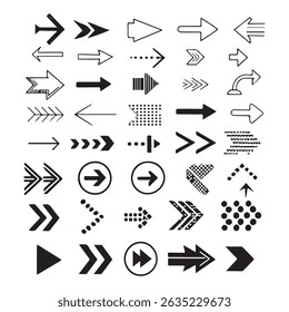 Arrows, vector design elements ,Set vector illustration of hand drawn and curved arrows.