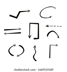 Arrows. Vector arrows in doodle style. Set black thin arrows on white background. Illustration EPS 10