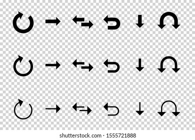Arrows vector. Flat balck arrows isolated on transoarent background.