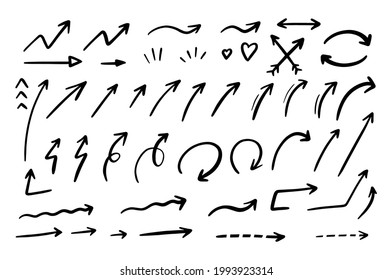 Pfeile, Vektorgrafik handgezeichnet Symbol doodle Set. Infografische Design-Elemente einzeln auf weißem Hintergrund