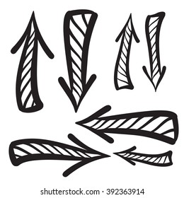 Arrows vector hand drawn set icons illustration, perfect for web, office, right, left, up and down
