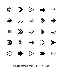 Arrows vector icon set. Cursor. Collection of black directional arrows for navigation or loading web buttons. Modern simple arrows for web design of contact business analysis. Vector character set.