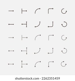 Arrows vector icon set. Rounded thin and light minimalistic arrow design for your projects, check them out. Desktop and mobile app, UI, infographics, business plan, education. Vector illustration.