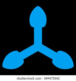 Arrows vector icon. Style is flat symbol, blue color, rounded angles, black background.