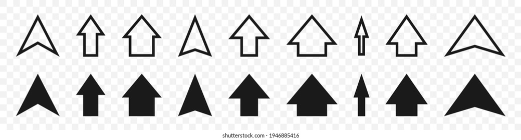 Arrows vector icons. Cursor symbols. Set of Mouse Cursor Arrows. Click icons. Simple flat and line designs. Vector illustration