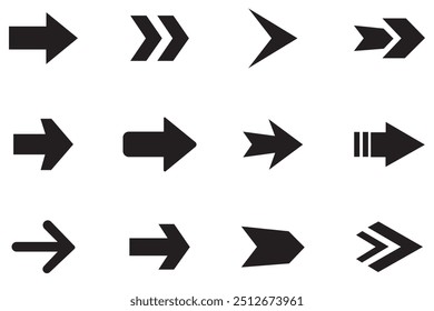 Arrows vector icons illustration. Arrow icons mega bundle set. Arrow, cursor, modern simple arrows. Big vector set of black arrow signs and direction pointers. Vector illustration.