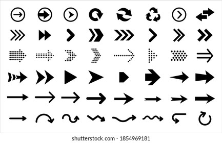 Arrows vector icons isolated on white background. Big vector set of black arrow signs and direction pointers. - Shutterstock ID 1854969181