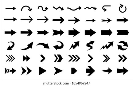 Arrows vector icons isolated on white background. Big vector set of black arrow signs and direction pointers.