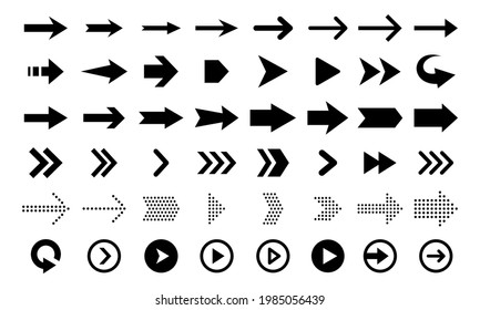 Arrows vector icons isolated on white background. Big vector set of black flat arrow signs and direction pointers in different styles. - Shutterstock ID 1985056439