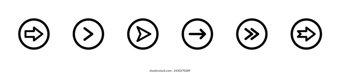 Arrows vector icons set. Arrow with right direction. Black pointer or cursor.