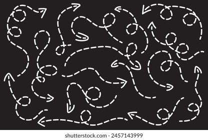 arrows vector icons set. Hand drawn freehand different curved lines, swirls arrows. Doodle marker drawing. Vector illustration. 11:11