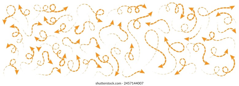 iconos de vector de flechas. Dibujado a mano alzada diferentes líneas curvas, remolinos flechas. Dibujo de marcador de garabato. Ilustración vectorial. 11:11