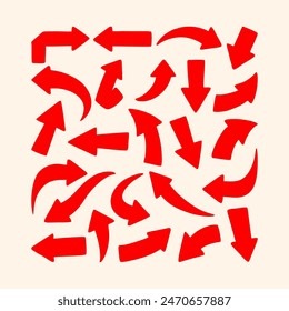 Pfeile Vektor-Symbole gesetzt. Handgezeichnete Freihand verschiedene geschwungene Linien, wirbelt Pfeile. Doodle Marker Zeichnung, Richtungszeiger. Kritzel und Kratzer.