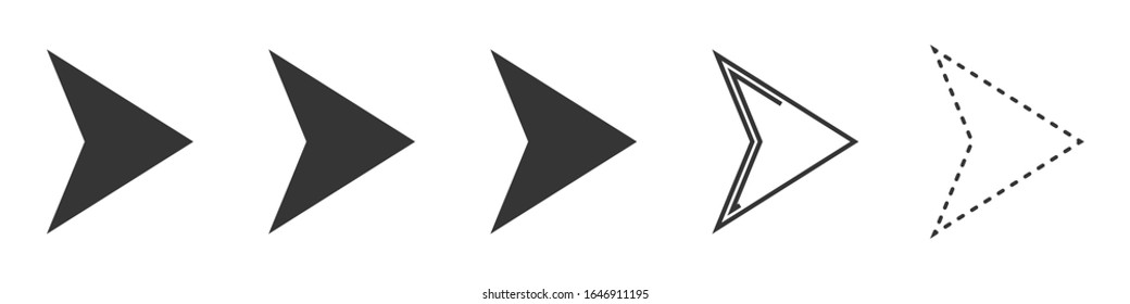 Arrows vector icons. Set of arrows on white background. Vector illustration. Various black arrows to right.