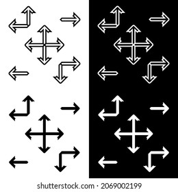 Arrows vector icons set. Simple black and white arrow set on white and black background. Arrow icon logo vector illustration design template