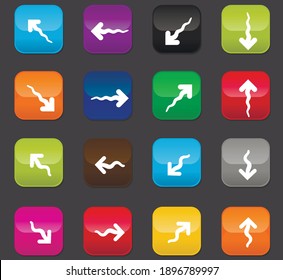 Arrows vector icons for user interface design. Colored buttons on a dark background