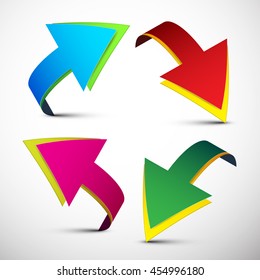 Arrows Vector Illustration. Colorful 3D Arrows Set Isolated on Light Background.