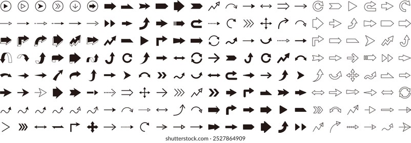 Arrows vector illustration set. Icon, simple, line, line art