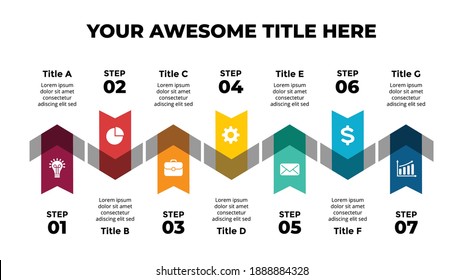 Arrows Vector Infographic. 7 steps. Presentation slide template. Chart diagram.