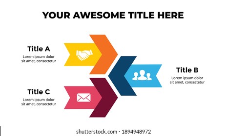 Infografía de vectores de flechas. Plantilla de diapositiva de presentación. Diagrama de gráfico. 3 opciones de ciclo.