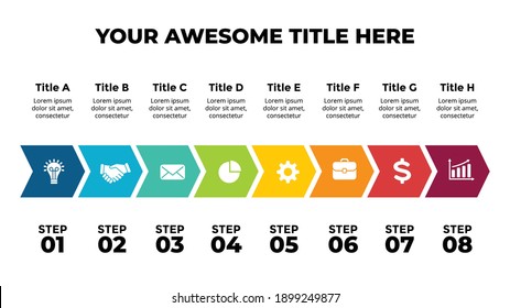 Arrows Vector Infographic. Presentation slide template. Timeline with 8 steps, options, processes. Chart diagram.