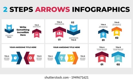 Arrows Vector Infographic. Presentation slide template. Chart diagram. 2 steps, parts. Options and processes data concept. Up and down symbols.