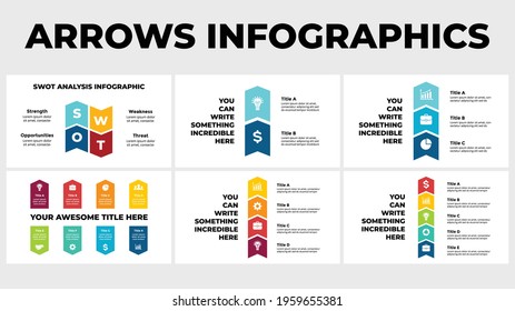 Arrows Vector Infographic. Presentation slide template. Chart diagram. SWOT analysis. Vertical steps concept. 