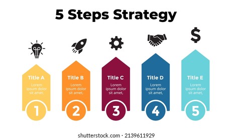Arrows Vector Infographic. Presentation slide template. Chart diagram. 5 steps. Business strategy concept. 

