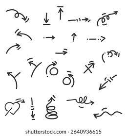 Arrows vector line icon set. Hand drawn arrows vector set.