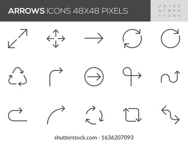 Arrows Vector Line Icons Set. Increase, Decrease, Turn, Rotation. Editable Stroke. 48x48 Pixel Perfect.