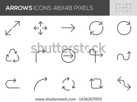 Arrows Vector Line Icons Set. Increase, Decrease, Turn, Rotation. Editable Stroke. 48x48 Pixel Perfect.