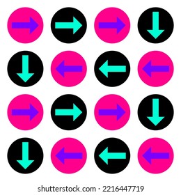 Arrows vector. Neon style. Directions, pointer, icons. Game element. Banner, sticker, brochure, poster, card. Vector illustration.