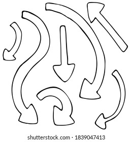 arrows, vector set of elements in Doodle style, coloring, isolated object