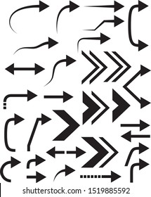 Arrows vector. Set flat different arrows isolated on white background.