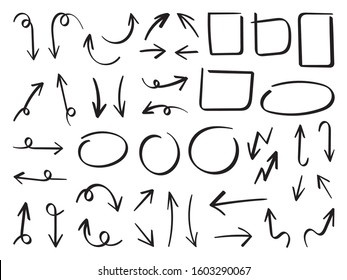 Arrows vector set.  Hand draw arrow design for business plan and education. Sketch idea design template.