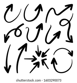 Arrows vector set.  Hand draw arrow design for business plan and education. Sketch idea design template.