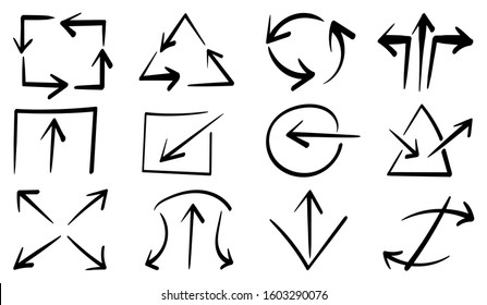 Arrows vector set.  Hand draw arrow design for business plan and education. Sketch idea design template.