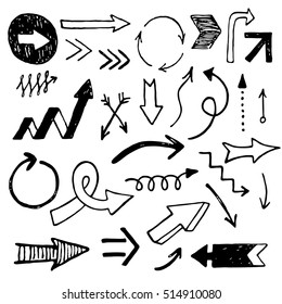 arrows. Vector set of hand drawn arrows